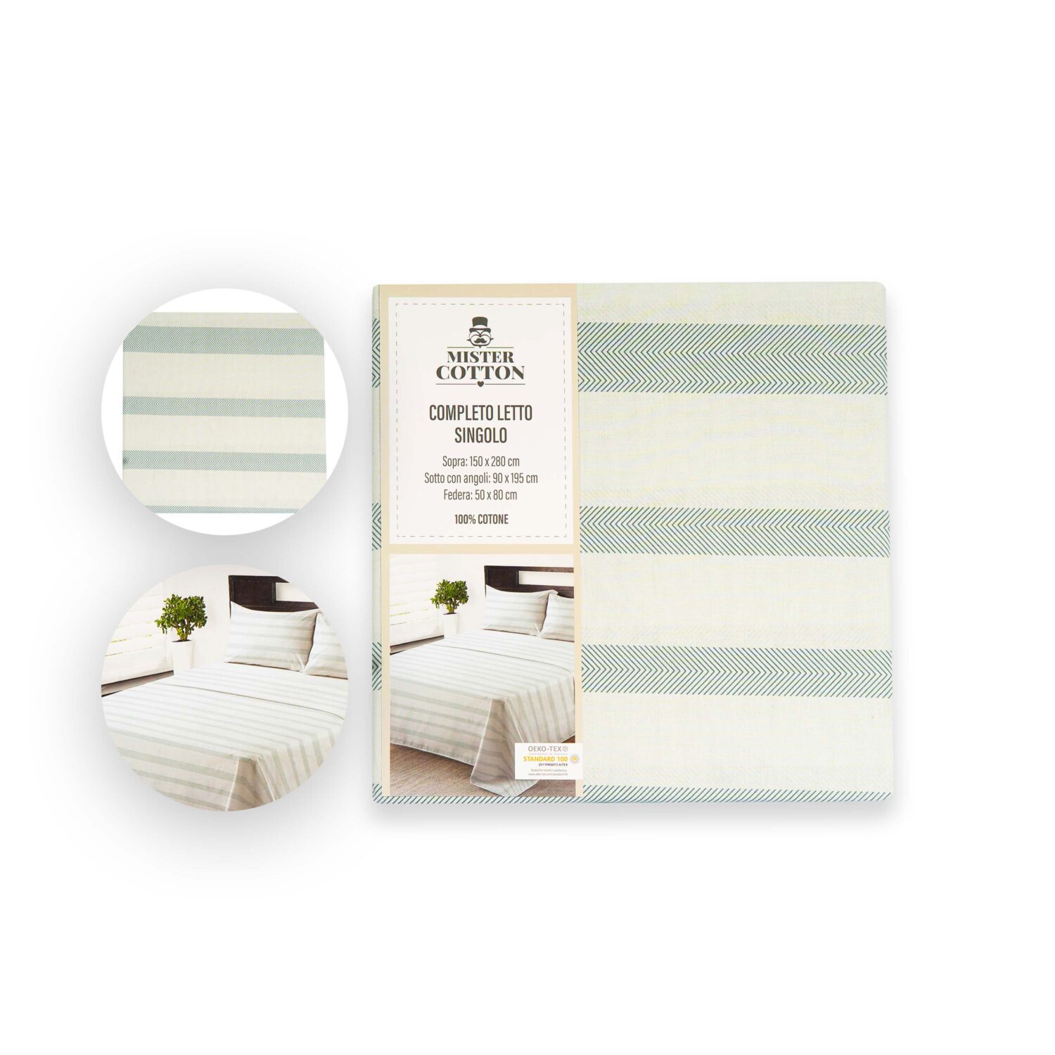 Mister Cotton Çarçaf 150x280CM + Mbulesë Dysheku 90x195CM + Këllëf Jastëku 50x80CM 100% Pambuk